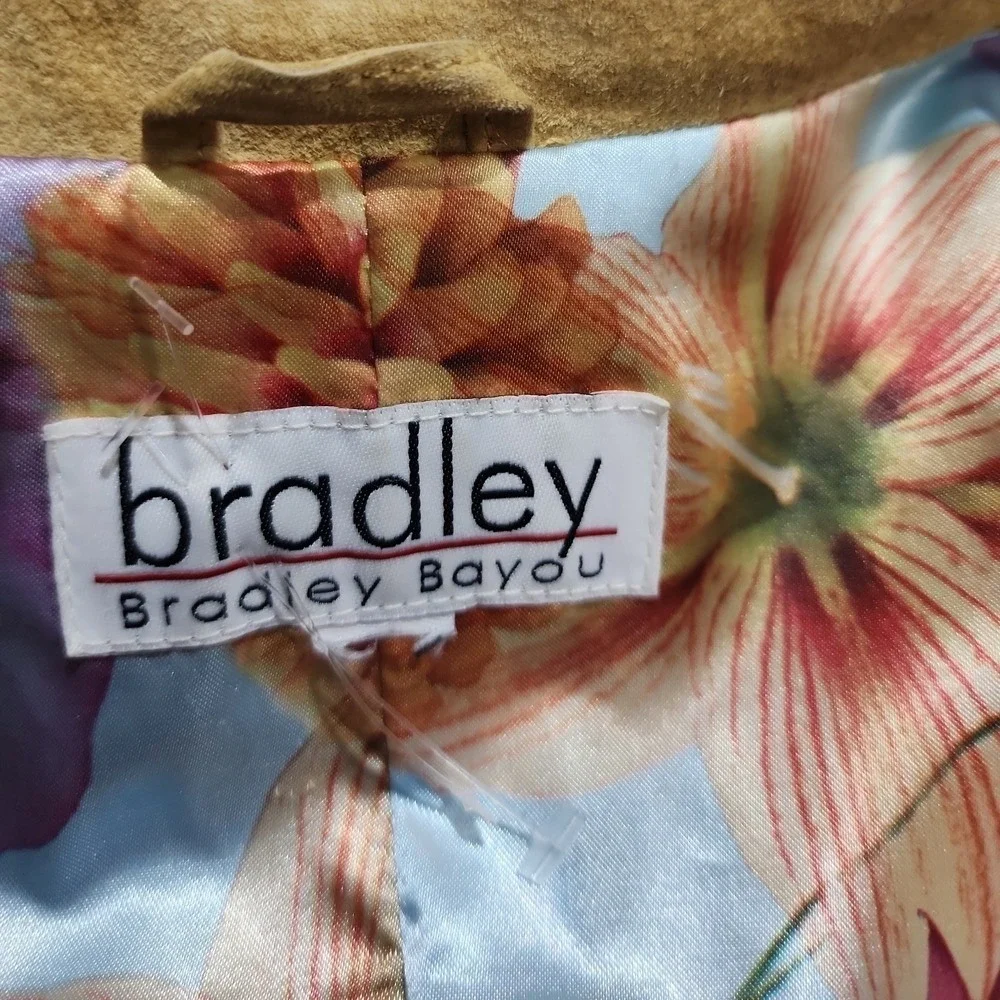 Bradley Bayou Trench Coat Womens Large Tan Suede Floral Lining Boho Chic Luxury